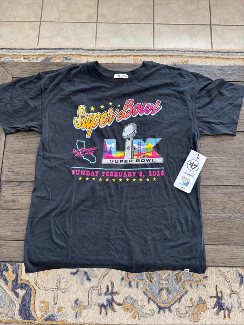 47 Brand NWT black tshirt from Super Bowl LX at Levi Stadium 2/8/26. Size S.